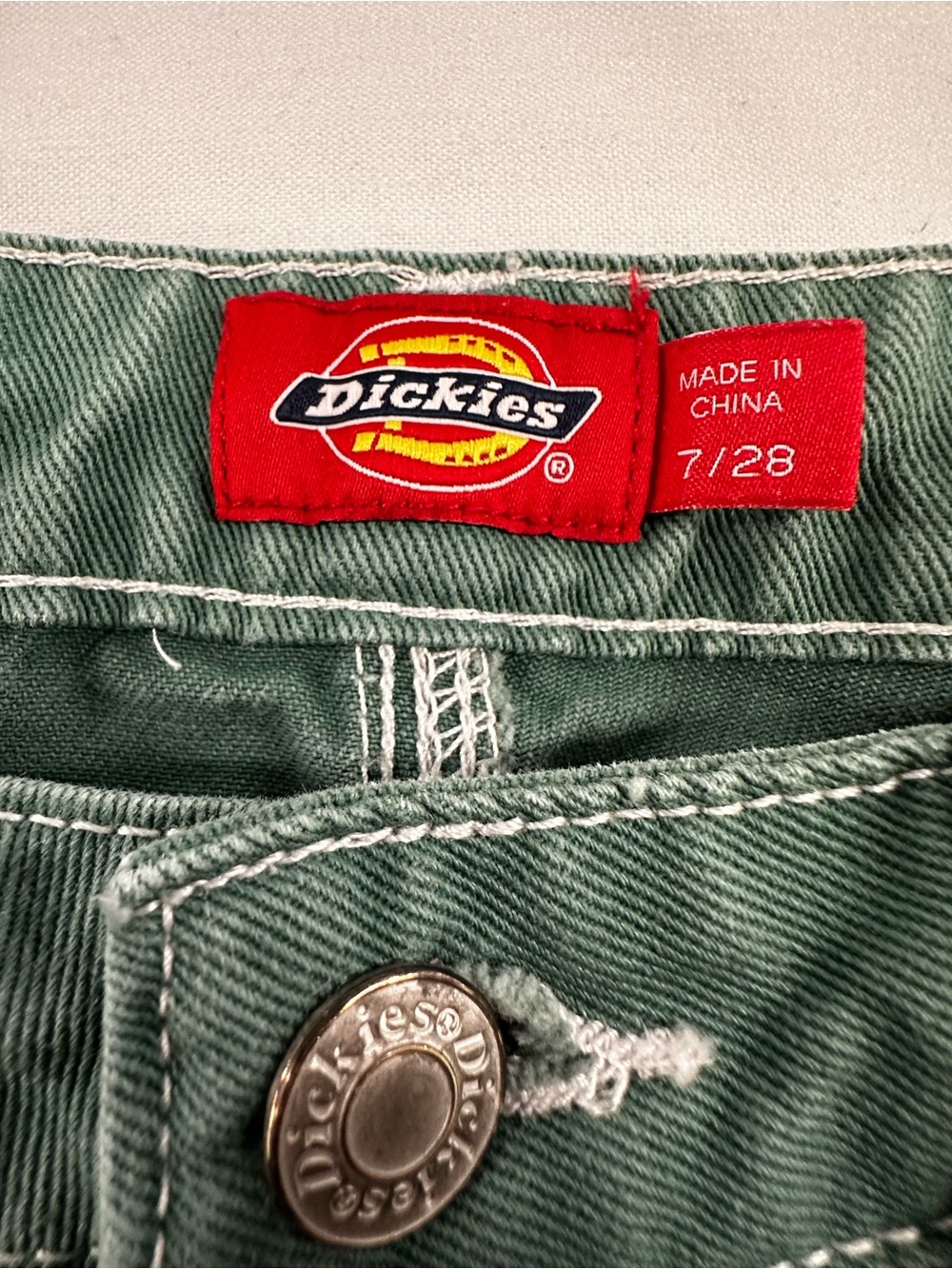 💚🔥🔨Dickies Girl CP20 Sage Green Contrast Stitch Carpenter Pants Size 7/28 - Picture 4 of 7
